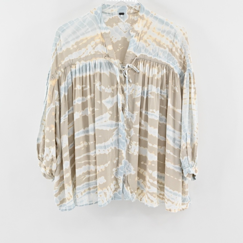 YOUNG FABULOUS BROKE Womens Tress Top Size XS‎ Tie Dye Boho Coastal Button Retro
